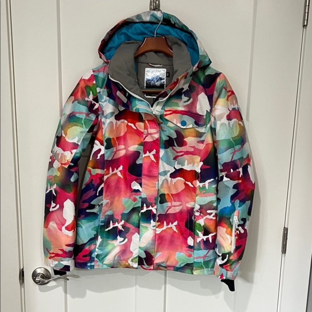 Gsou Snow Waterproof Insulated Camouflage Hooded Ski Jacket Sz Xs